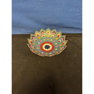 Hand-Painted Brass Decorative Bowl With Floral Mandala Design By Sahar